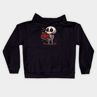 cute skeleton with roses for his love- valentines day Kids Hoodie